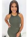 KHAKI GREEN - 'KATE DRESS' - RIBBED SCALLOP HALTER MIDI DRESS