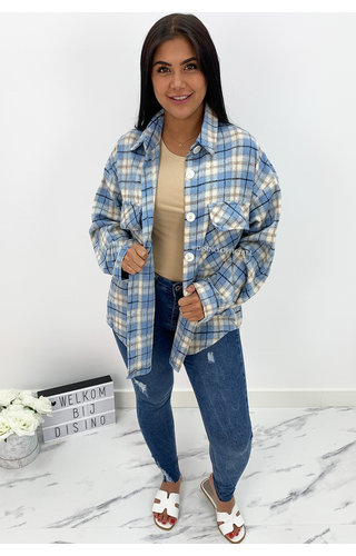 BLUE - 'CARESSA' - CHECKED OVERSIZED BLOUSE JACK 