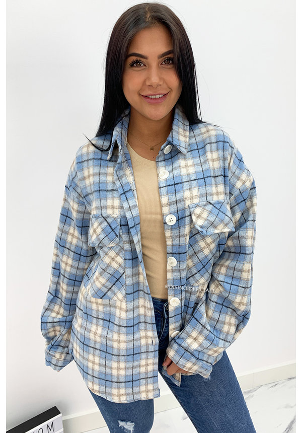 BLUE - 'CARESSA' - CHECKED OVERSIZED BLOUSE JACK