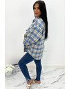 BLUE - 'CARESSA' - CHECKED OVERSIZED BLOUSE JACK