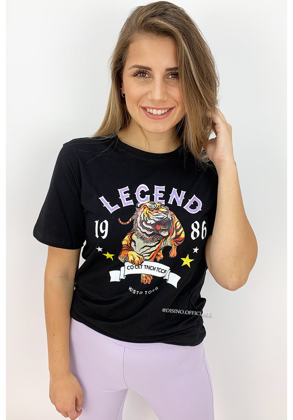 BLACK - 'LEGENDS' - OVERSIZED TIGER TEE