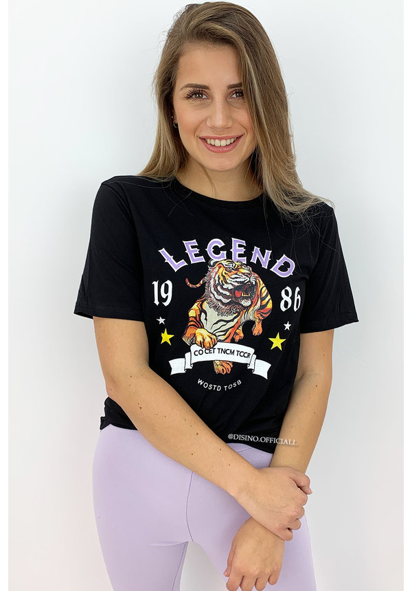 BLACK - 'LEGENDS' - OVERSIZED TIGER TEE