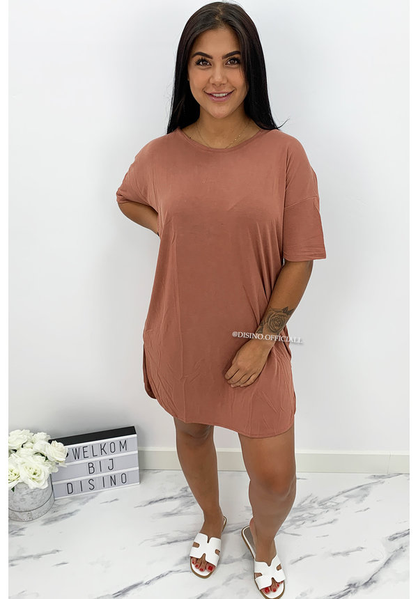 CAMEL - 'RIKKIE' - PREMIUM QUALITY OVERSIZED BASIC TEE DRESS