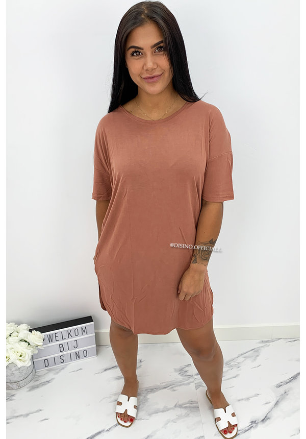 CAMEL - 'RIKKIE' - PREMIUM QUALITY OVERSIZED BASIC TEE DRESS