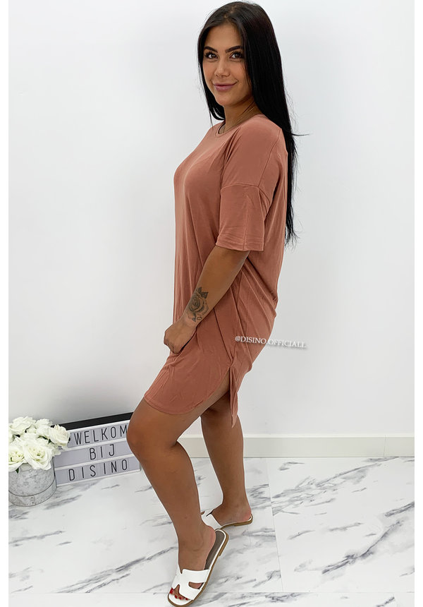 CAMEL - 'RIKKIE' - PREMIUM QUALITY OVERSIZED BASIC TEE DRESS