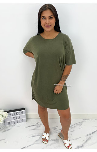 KHAKI GREEN - 'RIKKIE' - PREMIUM QUALITY OVERSIZED BASIC TEE DRESS 