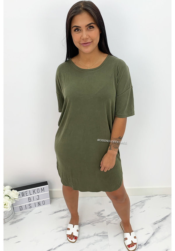 KHAKI GREEN - 'RIKKIE' - PREMIUM QUALITY OVERSIZED BASIC TEE DRESS