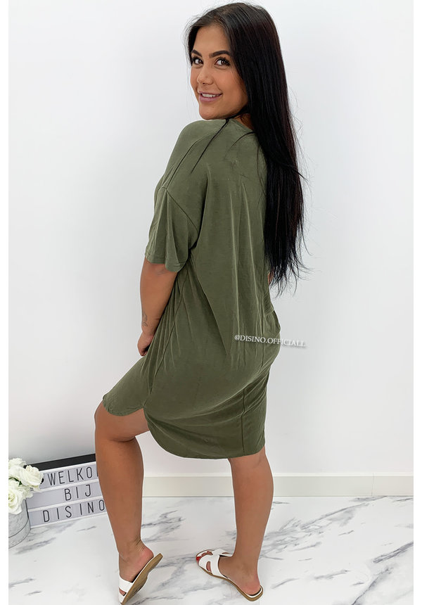 KHAKI GREEN - 'RIKKIE' - PREMIUM QUALITY OVERSIZED BASIC TEE DRESS