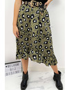 KHAKI GREEN - 'NATALIA' - LEOPARD PRINT MIDI RUFFLE SKIRT