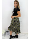 KHAKI GREEN - 'NATALIA' - LEOPARD PRINT MIDI RUFFLE SKIRT