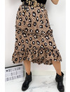 CAMEL - 'NATALIA' - LEOPARD PRINT MIDI RUFFLE SKIRT