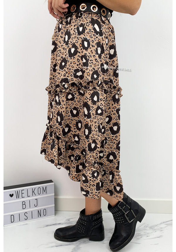 CAMEL - 'NATALIA' - LEOPARD PRINT MIDI RUFFLE SKIRT