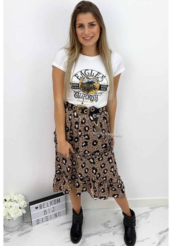 CAMEL - 'NATALIA' - LEOPARD PRINT MIDI RUFFLE SKIRT