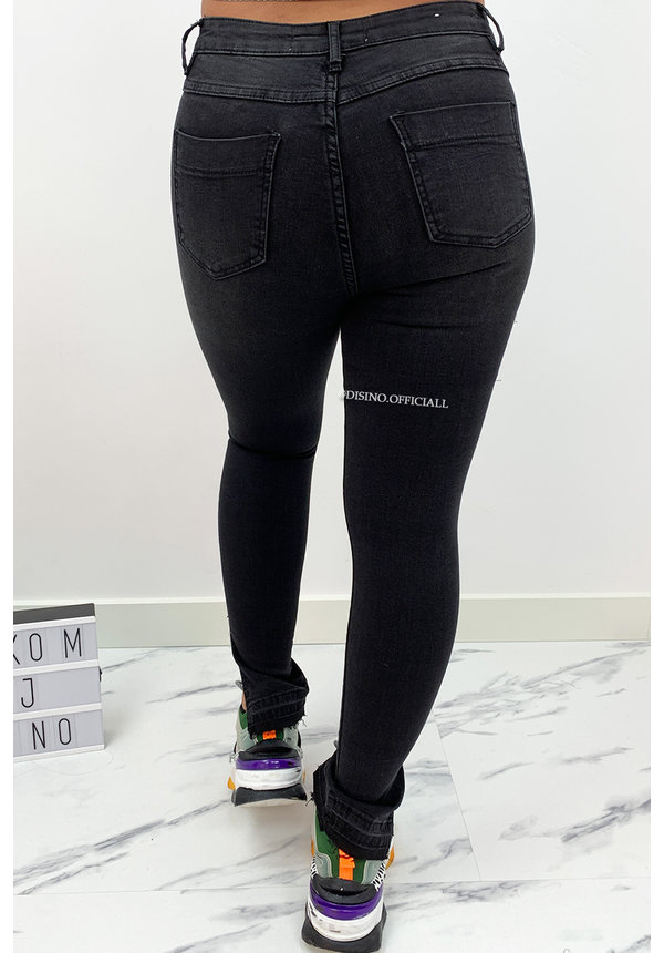 QUEEN HEARTS JEANS -  BLACK DENIM - PERFECT SKINNY SIDE SPLIT - 9349