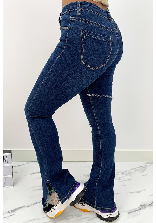 DARK BLUE - 'BILLIE SPLIT' - SUPER STRETCH DENIM FLARED PANTS WITH SIDE SPLIT