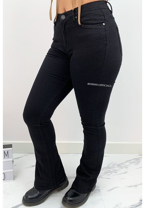 BLACK DENIM - 'BILLIE' - SUPER STRETCH DENIM FLARED PANTS - 079