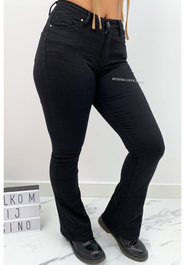 BLACK DENIM - 'BILLIE' - SUPER STRETCH DENIM FLARED PANTS - 079