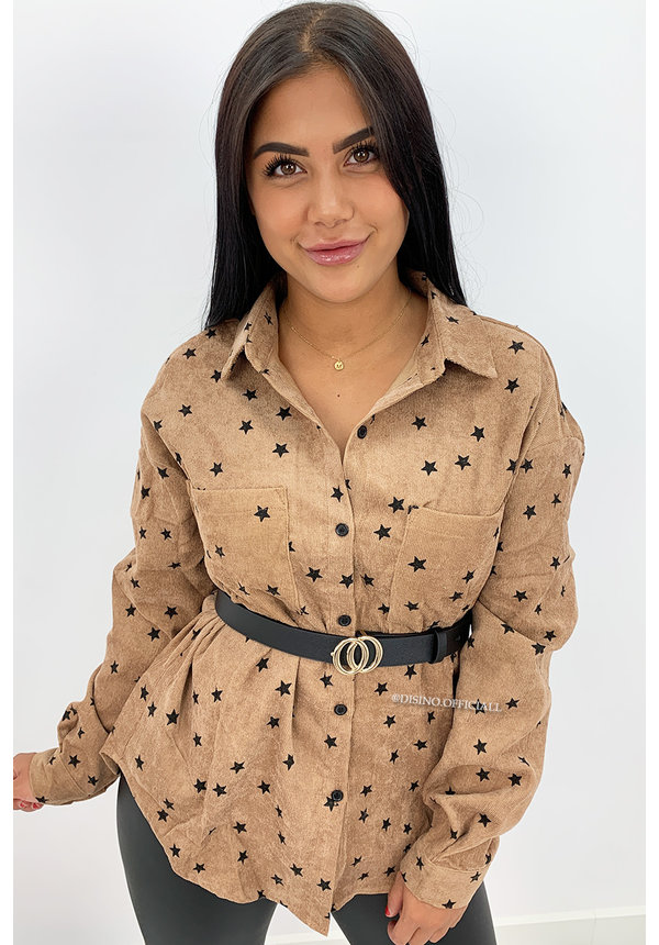 CAMEL - 'DEMI STARS' - OVERSIZED CORDUROY BLOUSE STAR PRINTED