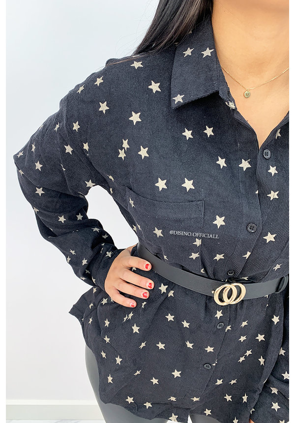 BLACK - 'DEMI STARS' - OVERSIZED CORDUROY BLOUSE STAR PRINTED