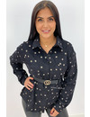 BLACK - 'DEMI STARS' - OVERSIZED CORDUROY BLOUSE STAR PRINTED