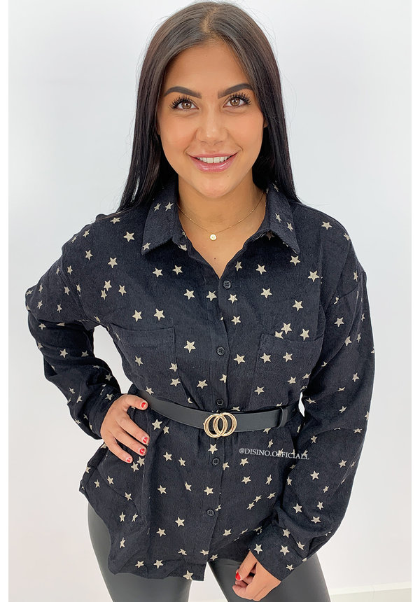 BLACK - 'DEMI STARS' - OVERSIZED CORDUROY BLOUSE STAR PRINTED