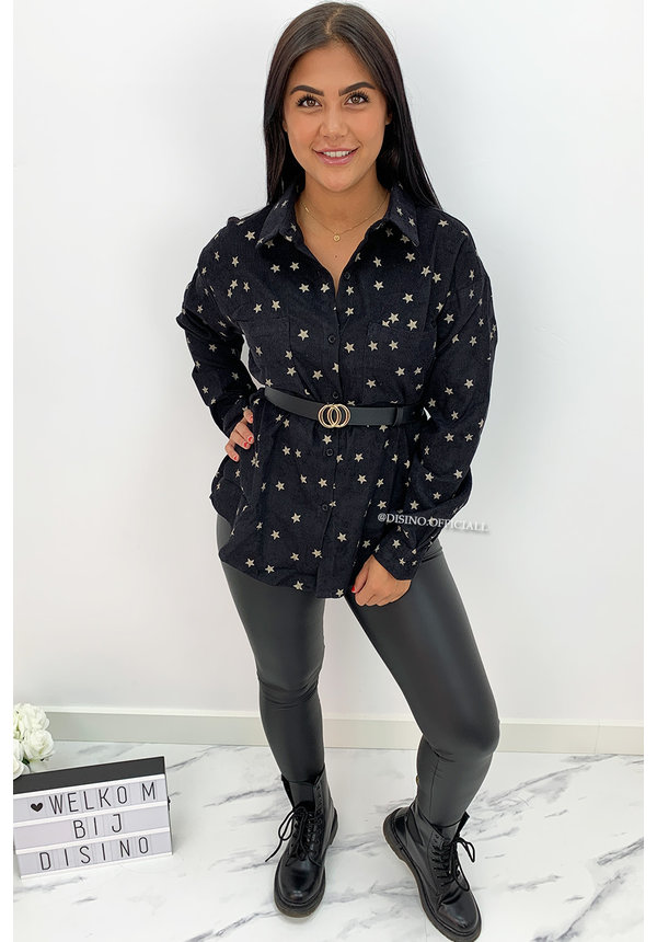 BLACK - 'DEMI STARS' - OVERSIZED CORDUROY BLOUSE STAR PRINTED