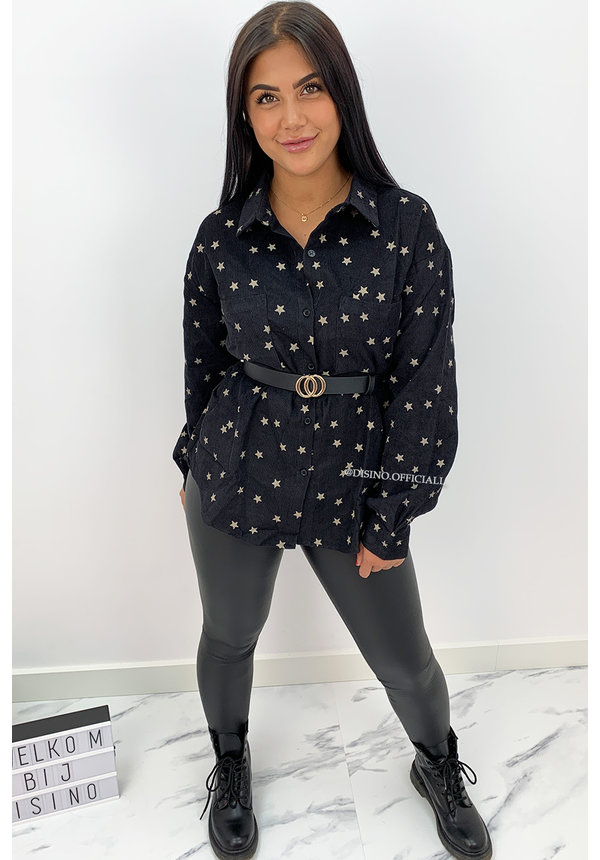 BLACK - 'DEMI STARS' - OVERSIZED CORDUROY BLOUSE STAR PRINTED