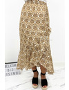 BEIGE - 'IVORY' - BOHO RUFFLE MAXI SKIRT PRAISLEY PRINT