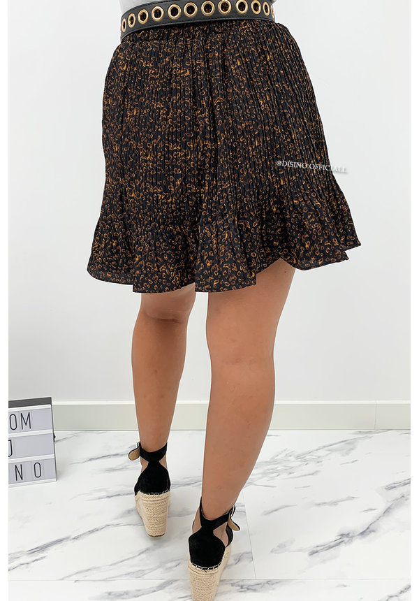 BLACK - 'CAITLIN' - LEOPARD PRINT PLISSE SKIRT