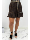 BLACK - 'CAITLIN' - LEOPARD PRINT PLISSE SKIRT