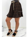 BLACK - 'CAITLIN' - LEOPARD PRINT PLISSE SKIRT