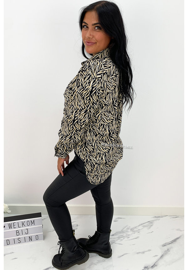 BLACK - 'SAMMY' - ZEBRA PRINT OVERSIZE BLOUSE