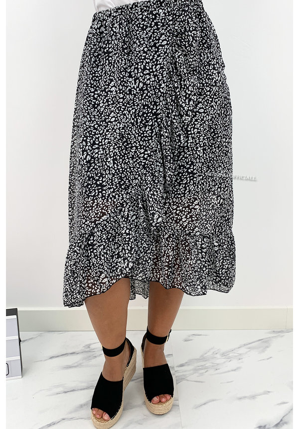 BLACK - 'MARA' - LEOPARD RUFFLE MAXI SKIRT