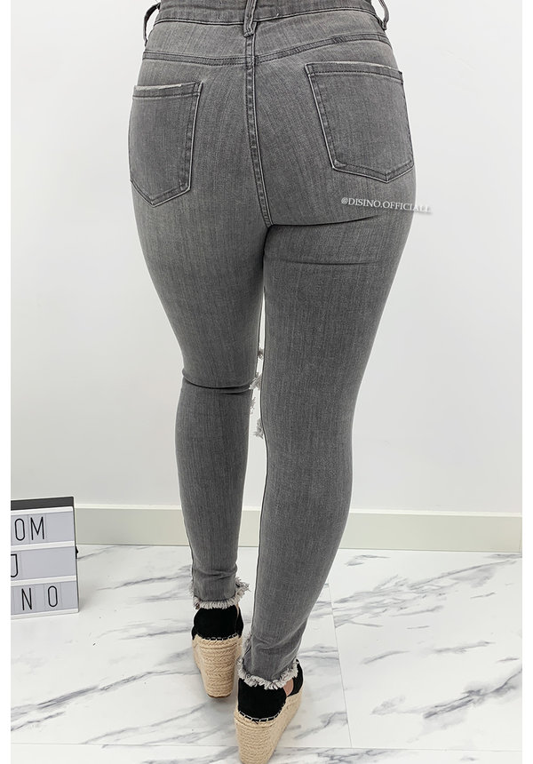 QUEEN HEARTS JEANS - GREY - HIGH WAIST RIPPED SKINNY JEANS - 847