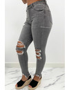 QUEEN HEARTS JEANS - GREY - HIGH WAIST RIPPED SKINNY JEANS - 847