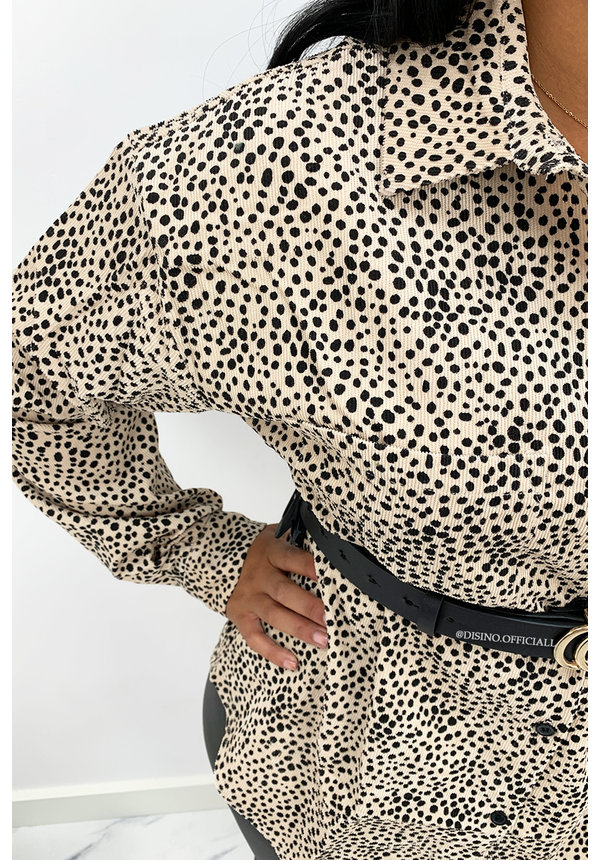 BEIGE - 'DEMI LEO' - OVERSIZED CORDUROY BLOUSE LEOPARD PRINTED