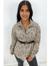 BEIGE - 'DEMI LEO' - OVERSIZED CORDUROY BLOUSE LEOPARD PRINTED