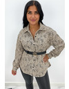 BEIGE - 'DEMI LEO' - OVERSIZED CORDUROY BLOUSE LEOPARD PRINTED