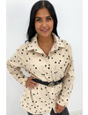 BEIGE - 'DEMI HEARTS' - OVERSIZED CORDUROY BLOUSE HEARTS PRINTED