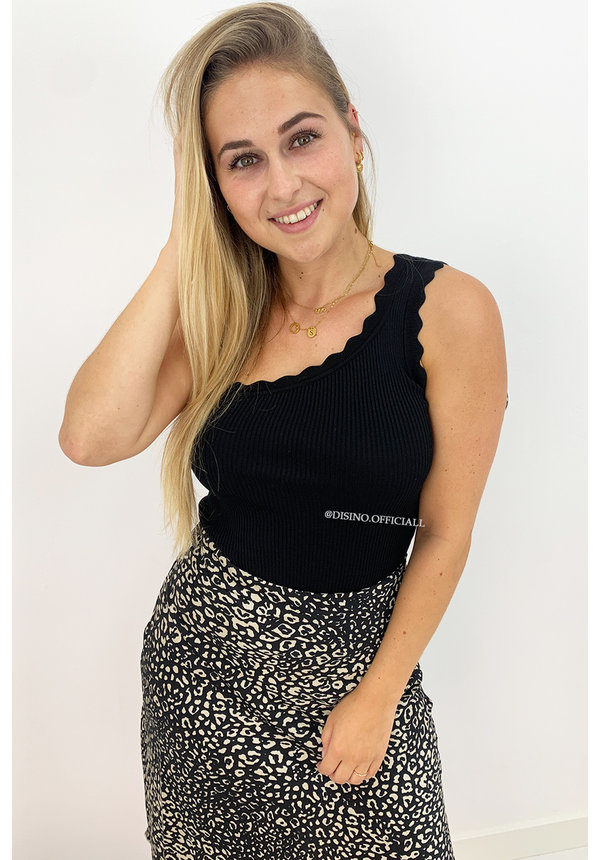 BLACK - 'KATE' - ONE SHOULDER SCALLOP TOP