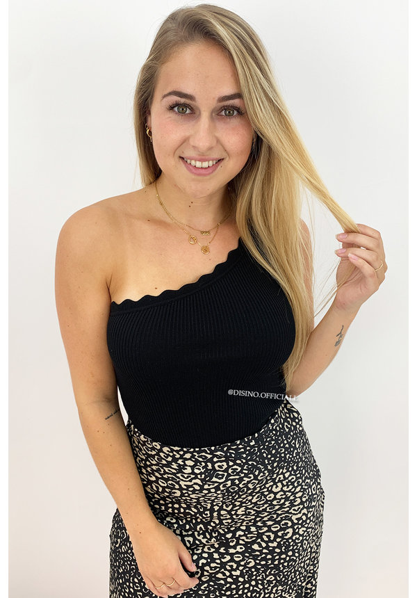 BLACK - 'KATE' - ONE SHOULDER SCALLOP TOP