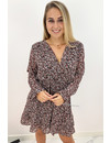 PINK - 'LAROSAS' - FLORAL RUFFLE LONG SLEEVE DRESS