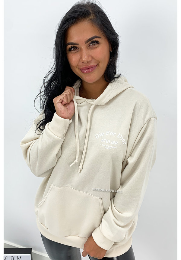 BEIGE WHITE - 'DIE FOR DIOR HOODIE' - SOFT TOUCH INSPIRED HOODIE