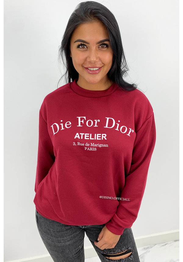 WINE RED - 'DIE FOR DIOR SWEATER' - SOFT TOUCH INSPIRED LONG SLEEVE SWEATER