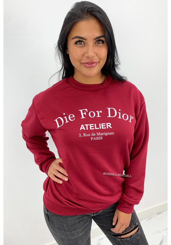 WINE RED - 'DIE FOR DIOR SWEATER' - SOFT TOUCH INSPIRED LONG SLEEVE SWEATER