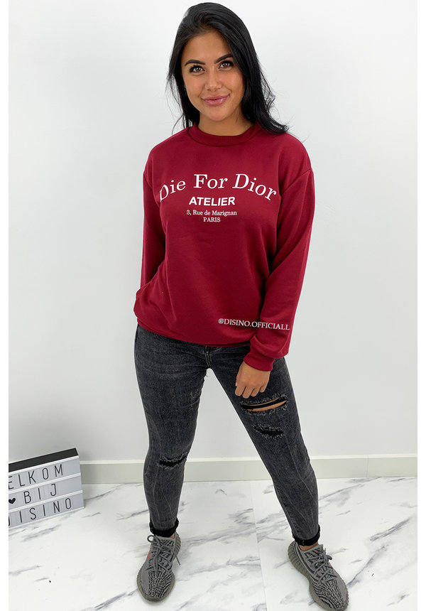 WINE RED - 'DIE FOR DIOR SWEATER' - SOFT TOUCH INSPIRED LONG SLEEVE SWEATER