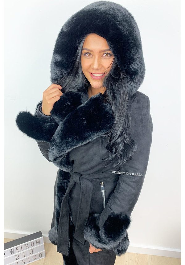 BLACK - 'TABITHA LONG' - SUPER QUALITY LONG LAMMY FUR COAT