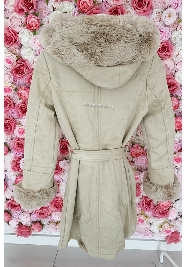 BEIGE - 'TABITHA LONG' - SUPER QUALITY LONG LAMMY FUR COAT