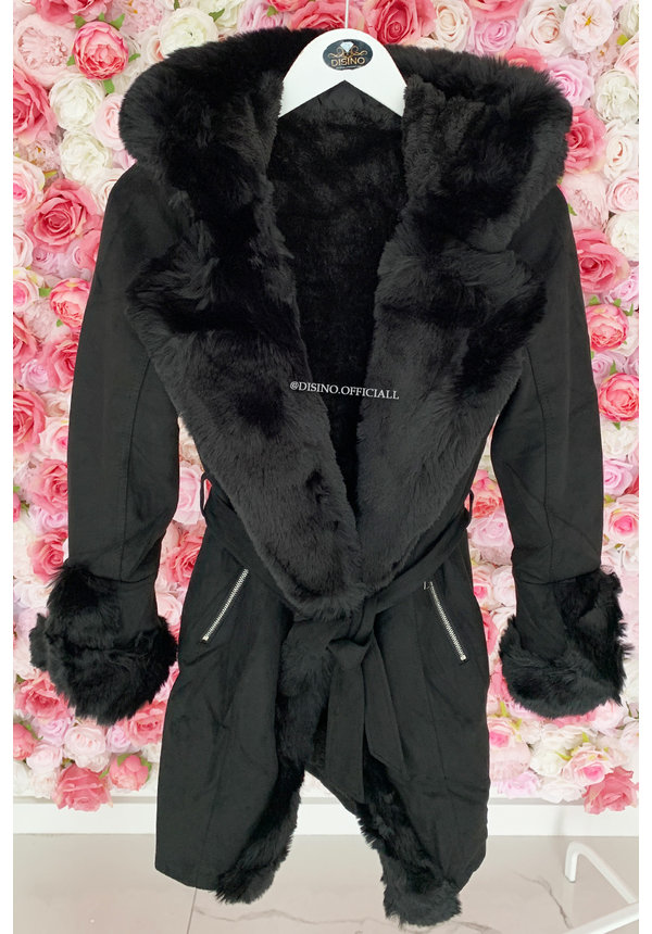 BLACK - 'TABITHA LONG' - SUPER QUALITY LONG LAMMY FUR COAT