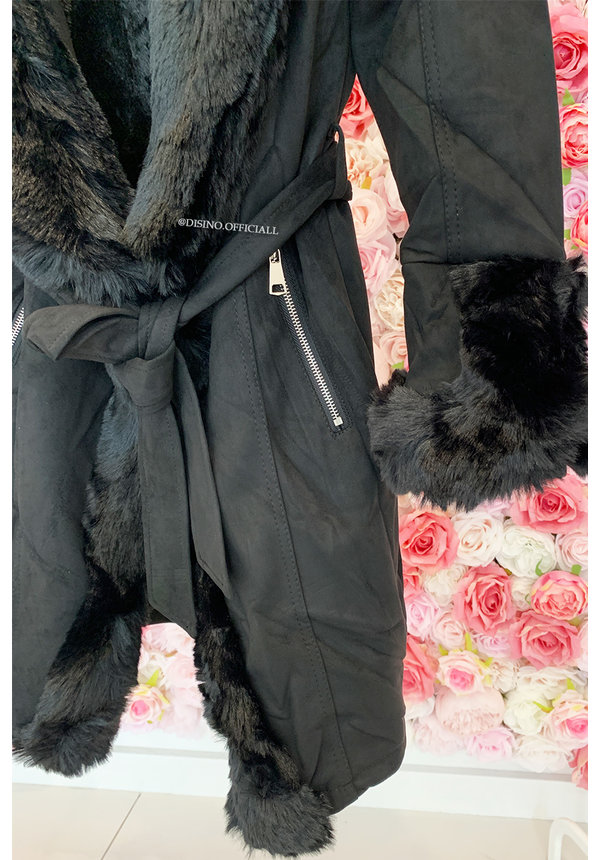 BLACK - 'TABITHA LONG' - SUPER QUALITY LONG LAMMY FUR COAT